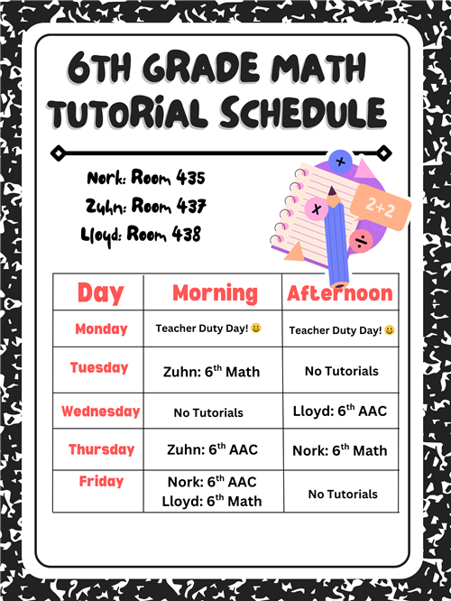 6th Grade Tutorial Schedule